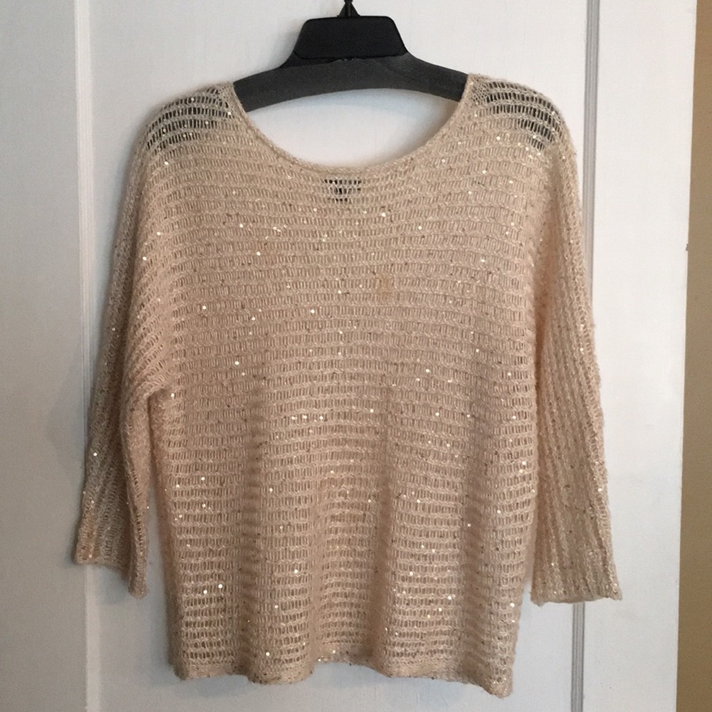 Cream /Gold peek through 3/4 sleeve knit sweater